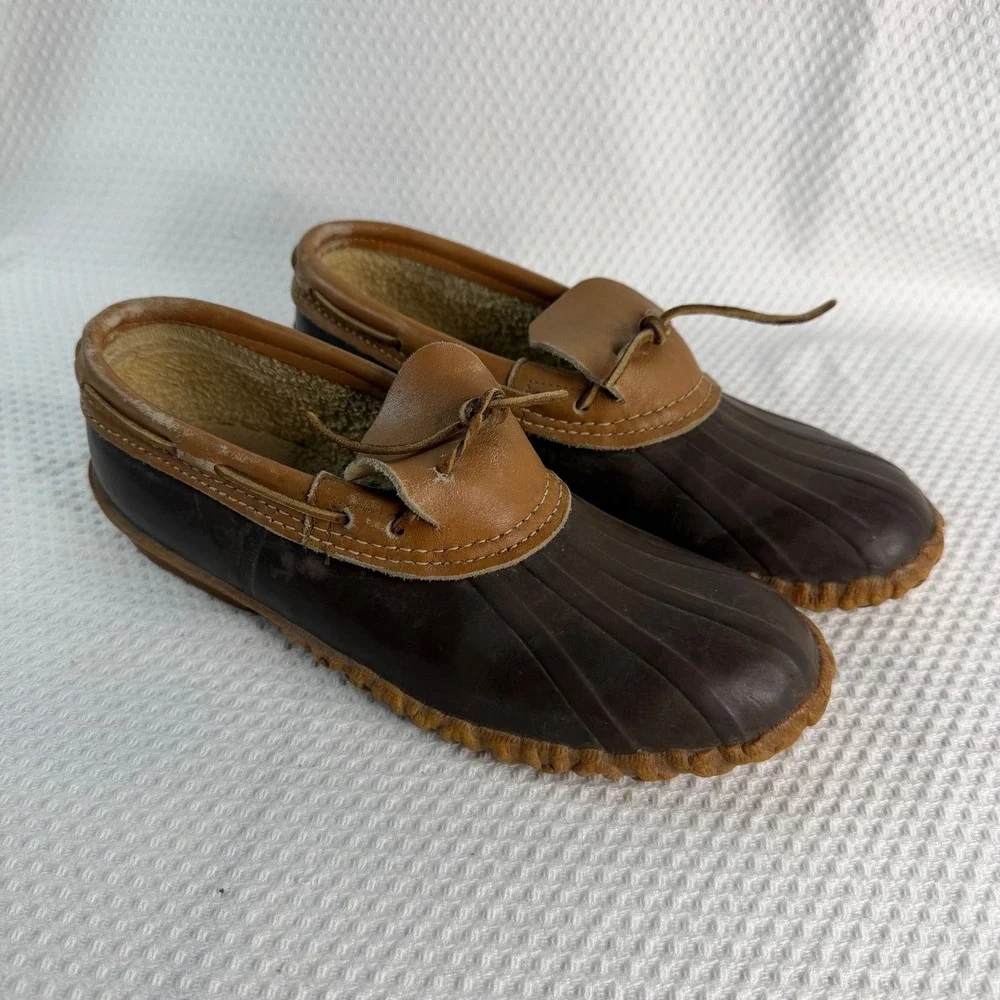 Sorel Vintage Duck Shoes Brown Leather Rubber Waterproof Rain Mocs Womens Sz 8